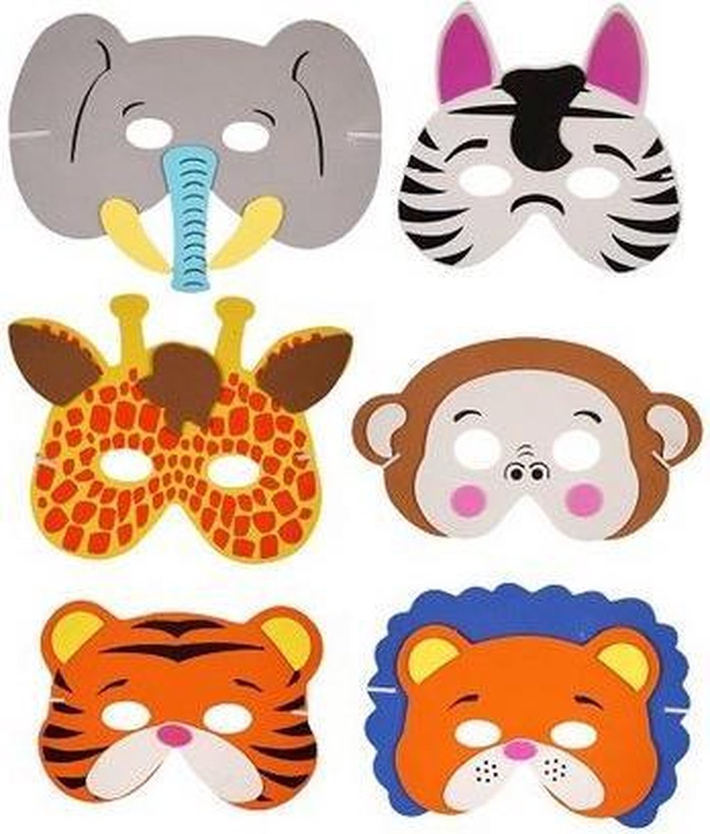 6 stuks verschillende foam dieren maskers