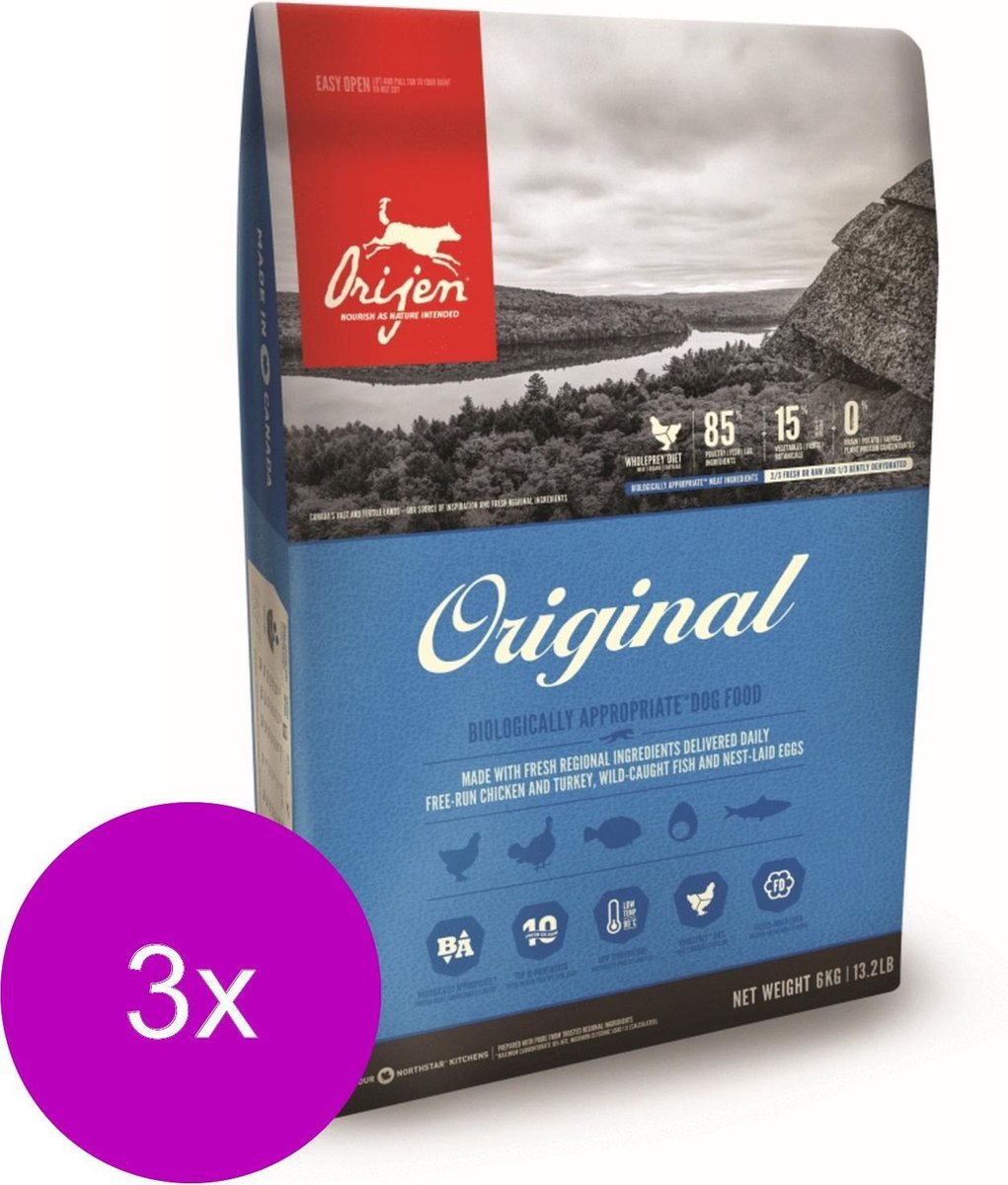 Orijen Whole Prey Original Dog Kip&Kalkoen - Hondenvoer - 3 x 2 kg