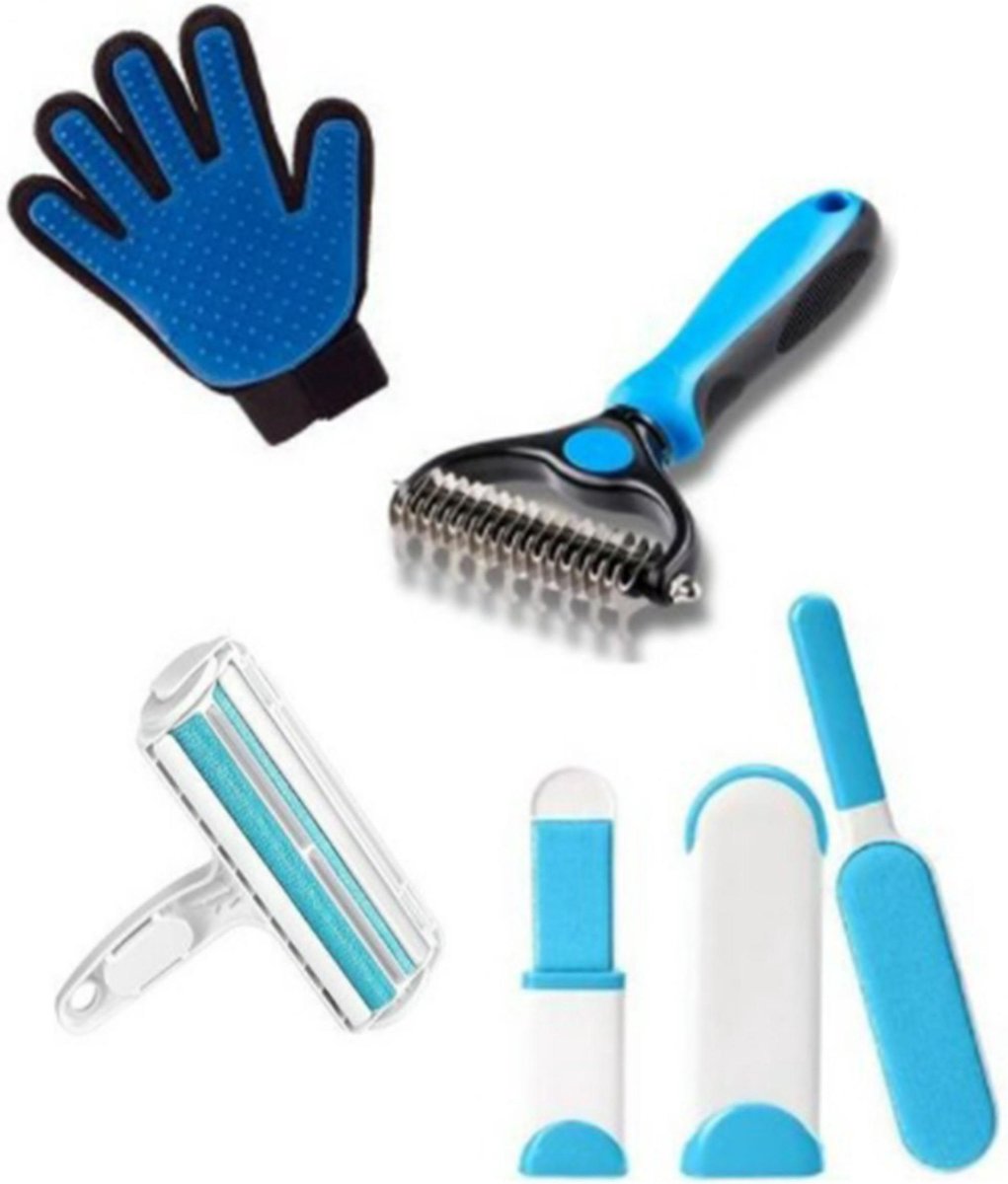 Compleet Hondenborstel & Kattenborstel Pakket - Hondenhaar & Kattenhaar Verwijderaar - Ondervachtborstel - Kledingborstel & Autoborstel - Anti-Haar Meubelroller - Borstelhandschoen
