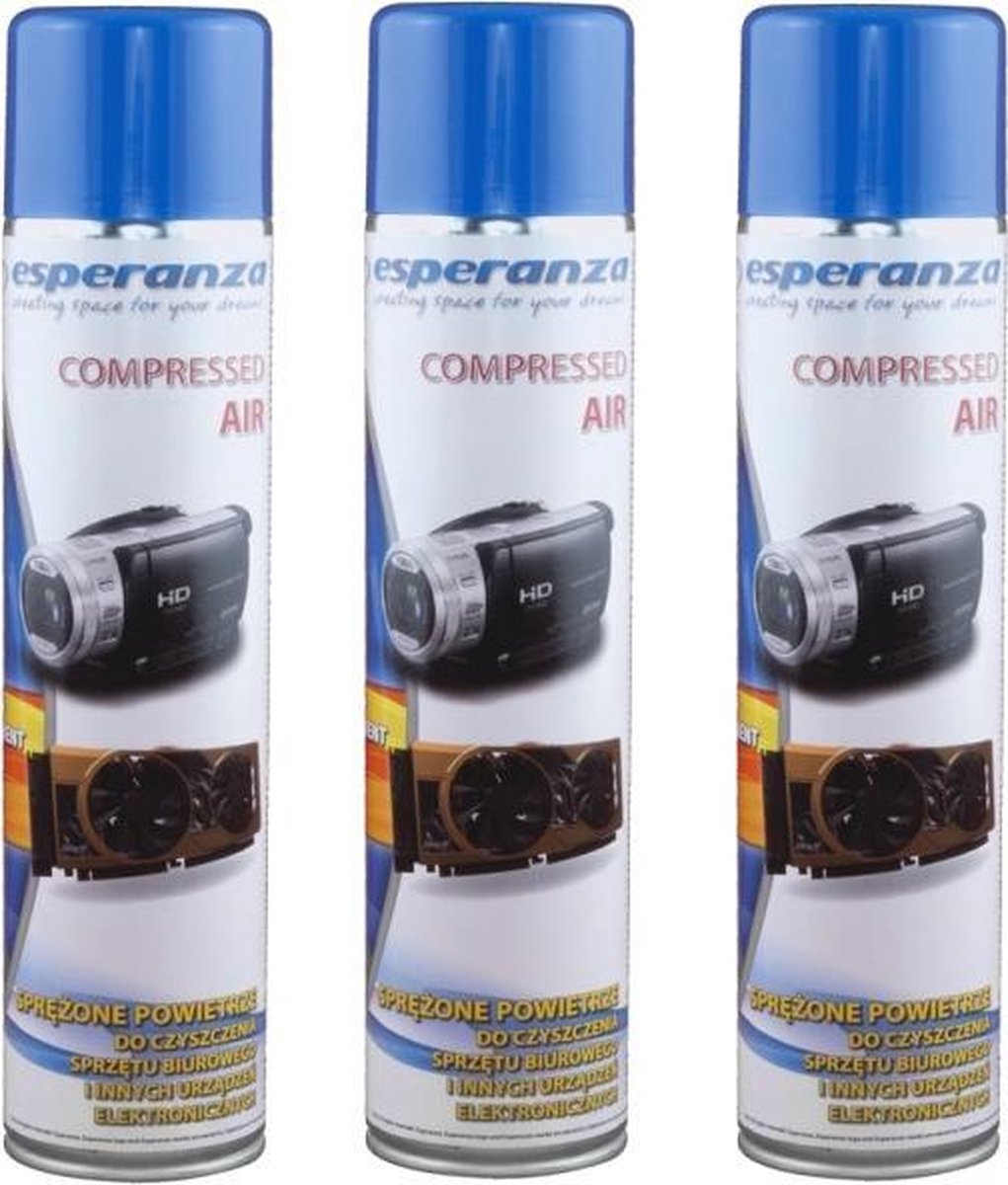 Esperanza Perslucht 3 X 600ML Compressed Air Duster Spuitbus Voordeelverpakking