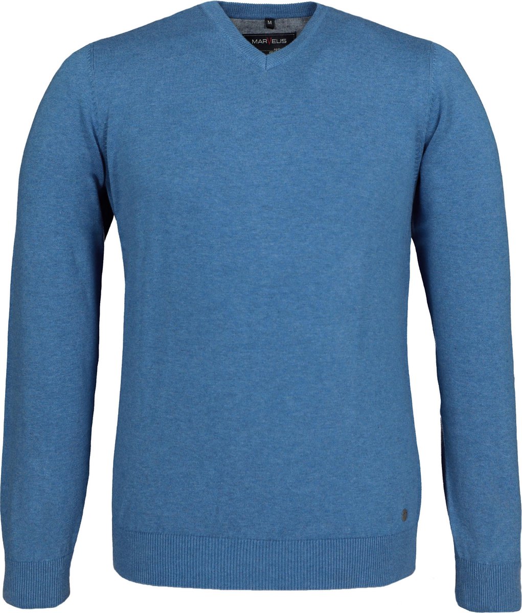 MARVELIS modern fit trui katoen - V-hals - lichtblauw -  Maat: M