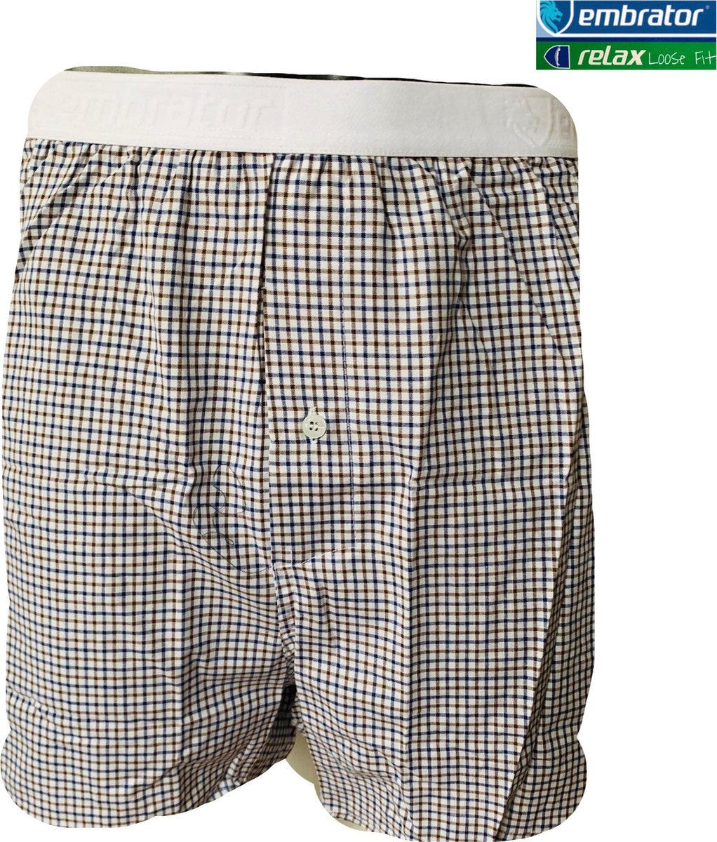 Embrator heren Boxershort geweven katoen wit/blauw/bruin 3XL
