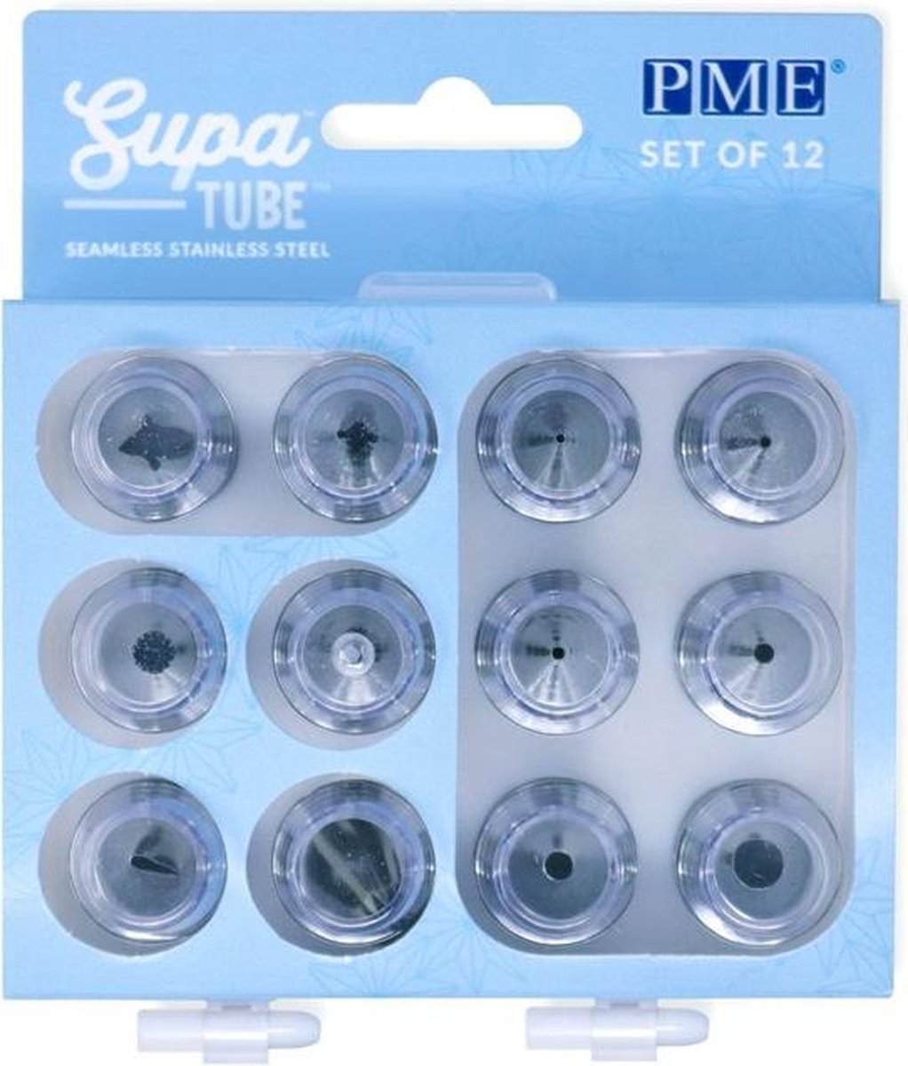 PME SupaTube Set/12 | Luxe Set van 12 Professionele kwaliteit Spuitmondjes | Taartdecoratie gereedschap