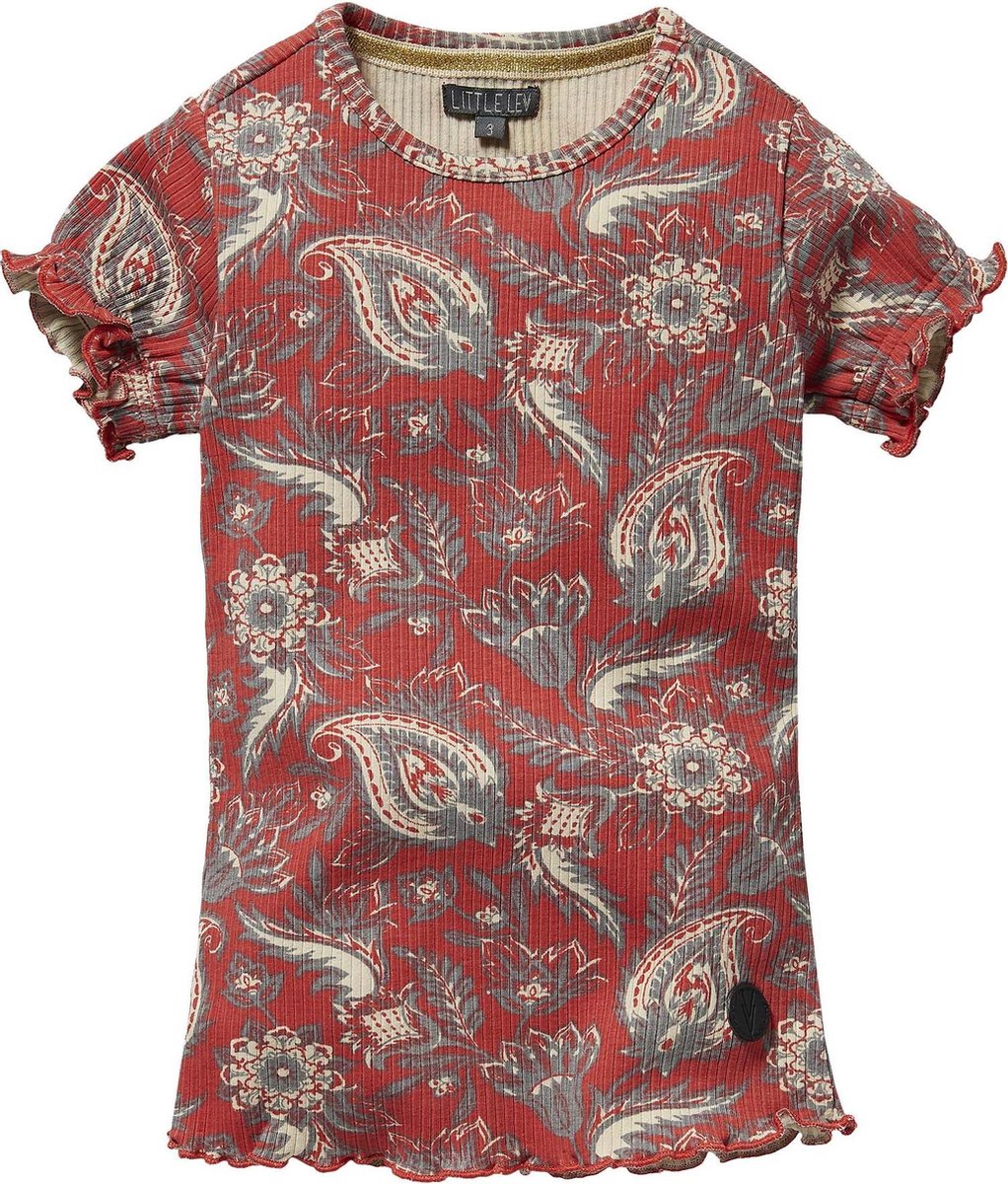 Levv shortsleeve Nicolet rood met grijs bloemenprint voor meisjes - maat 110