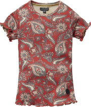 Levv shortsleeve Nicolet rood met grijs bloemenprint voor meisjes - maat 110