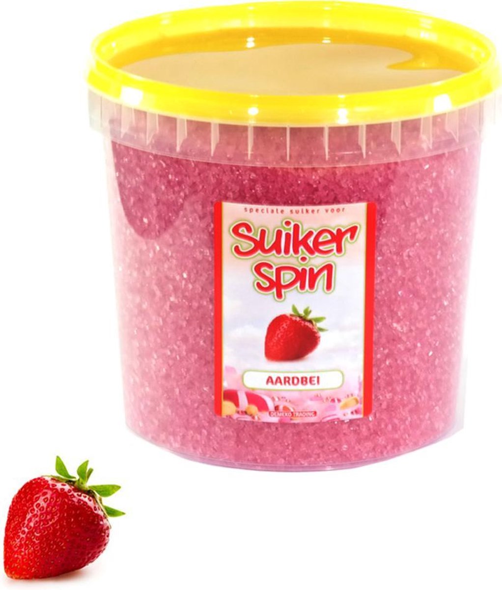 Suikerspinsuiker aardbei 1 KG suikerspin suiker in afsluitbaar emmertje