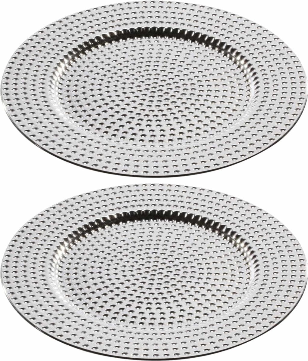 4x Ronde kerstdiner/diner onderborden glamour zilver 33 cm - Onderbord - kerstdiner onderbord - kerstfeest -