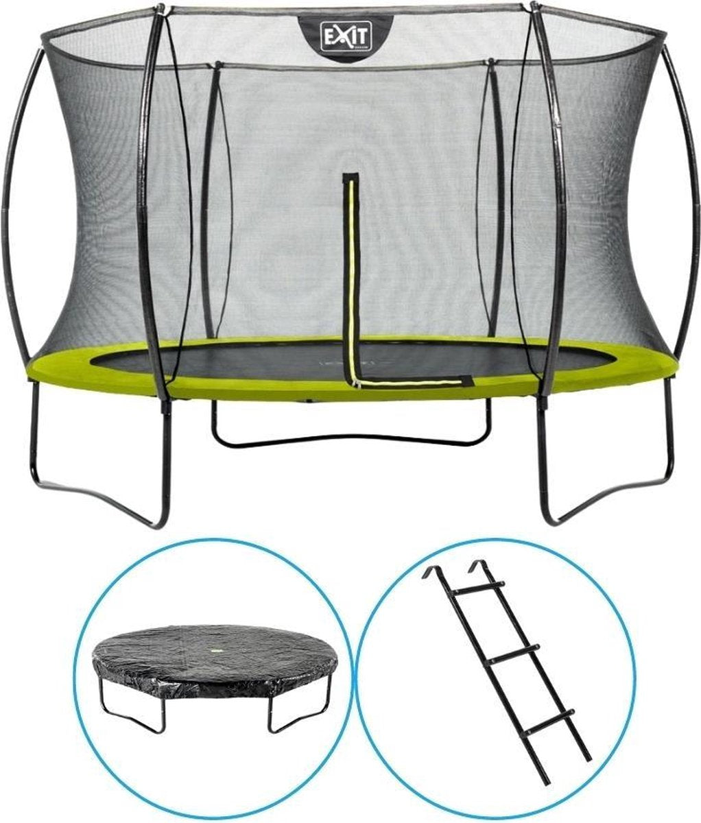 EXIT Toys - Trampoline Met Veiligheidsnet - Op Poten - Silhouette - Rond - ø305cm - Groen - Inclusief Ladder en Afdekhoes