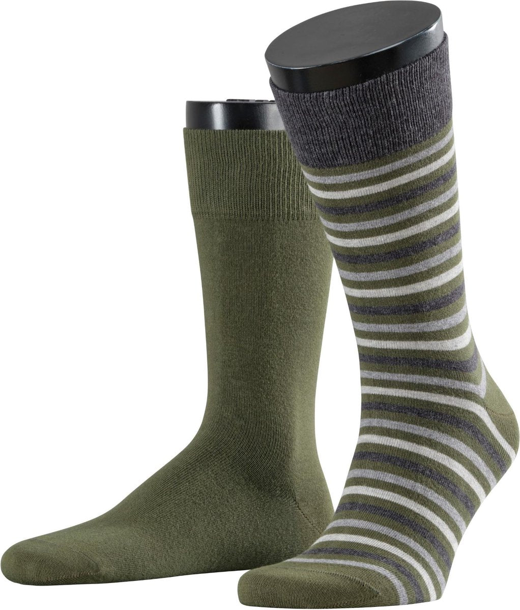 Esprit Multistripe 2-PACK Sokken Heren   17863 - Groen 7617 dark moss Heren - 43-46