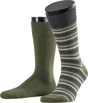 Esprit Multistripe 2-PACK Sokken Heren   17863 - Groen 7617 dark moss Heren - 43-46