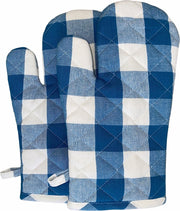 Ovenwanten 2 stuks | 100% Katoen | 30 x 15 CM | Ovenhandschoenen | Hittebestendig | Keuken | Koken | Grip | Blauw | Wit | Geruit |