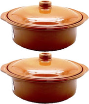 Set van 2x stuks tapas terracotta ovenschalen/stoofpotten cocotte met deksel 30 cm - Braadpannen van steen