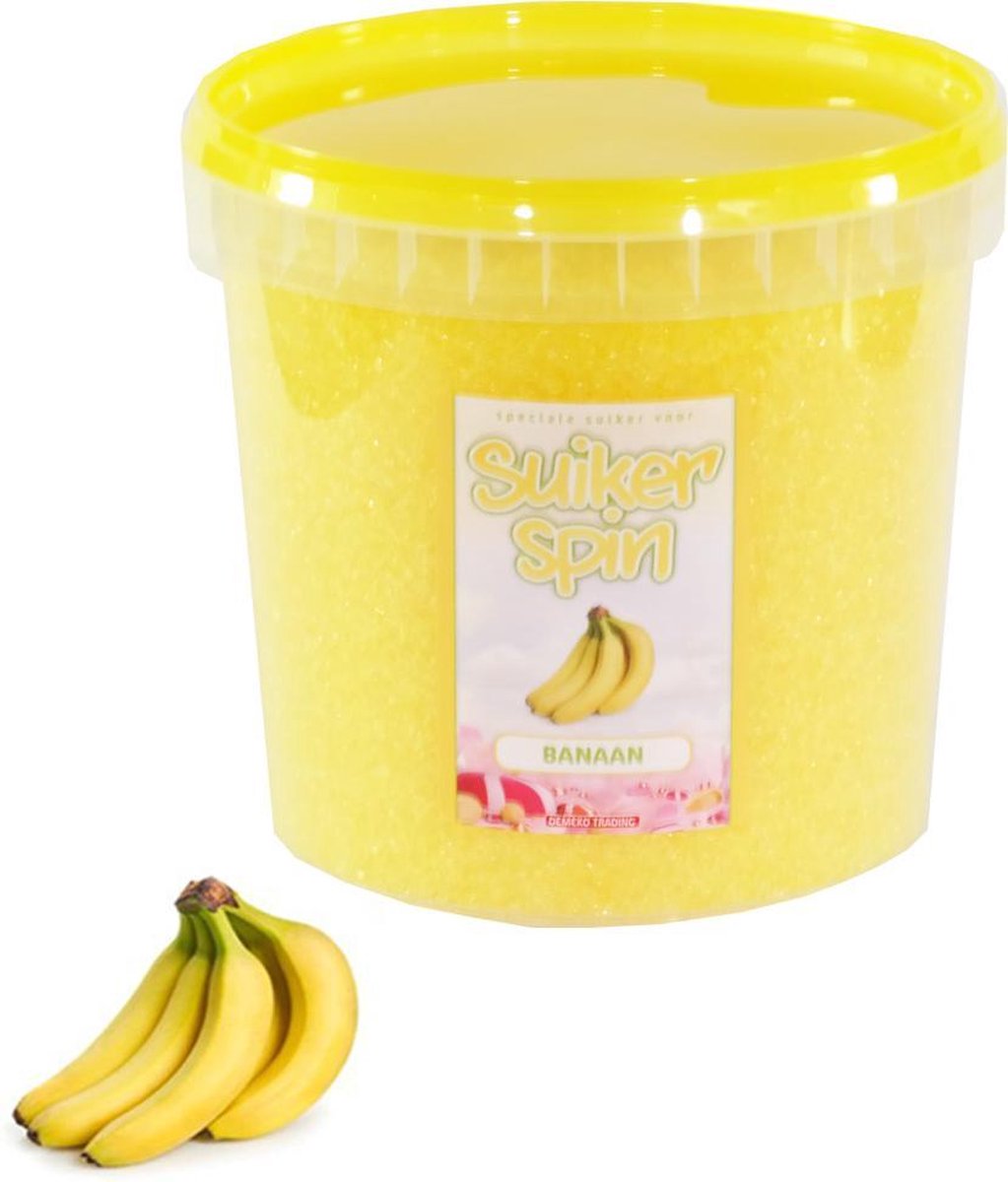 Suikerspinsuiker banaan 1 KG  suikerspin suiker in afsluitbaar emmertje