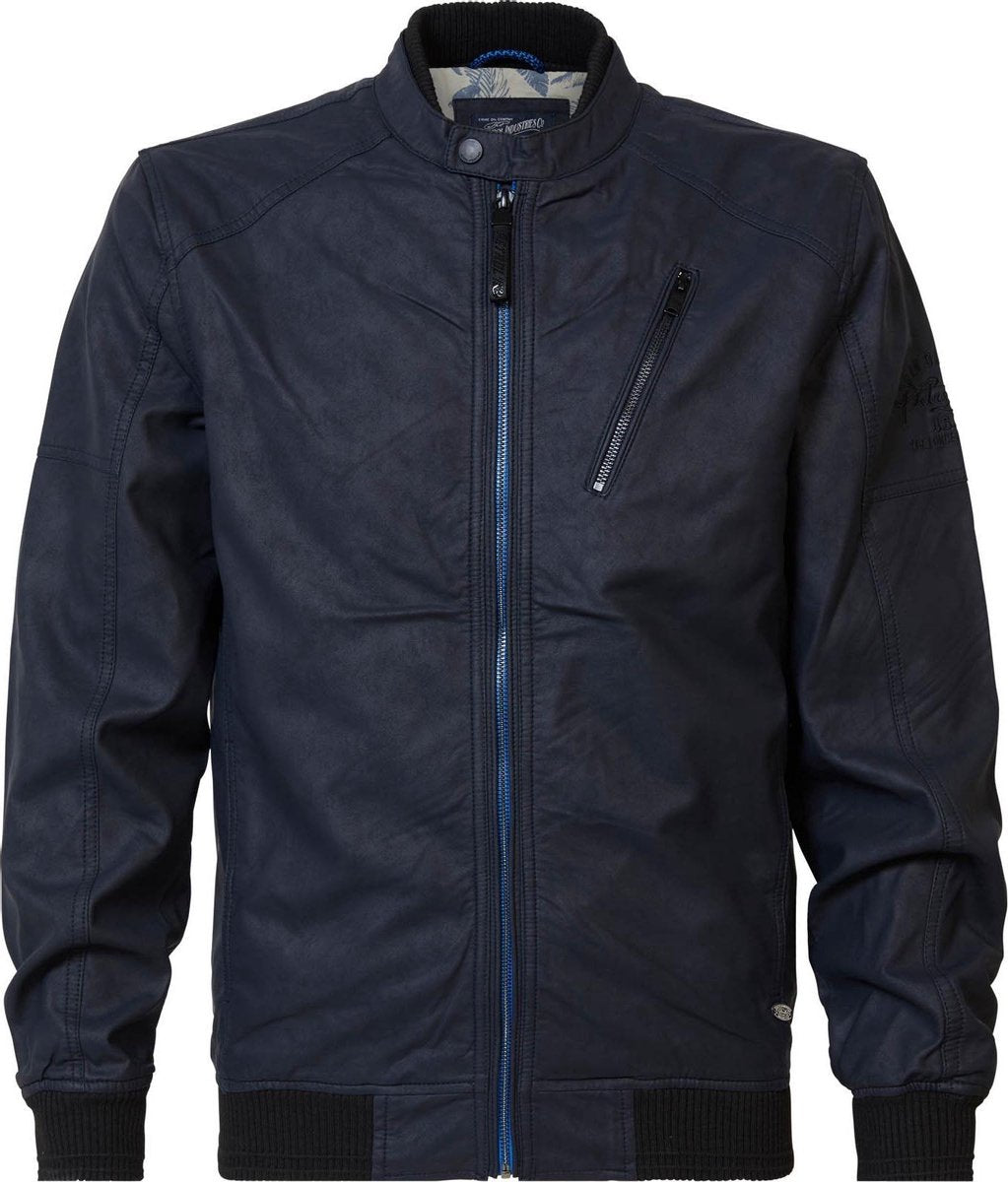 Petrol Industries - Heren Faux-Leather bomber jas - Donker blauw - Maat XXL
