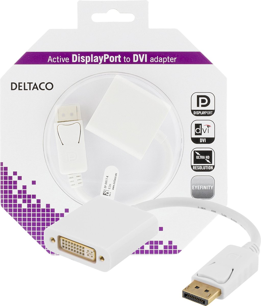 DELTACO DP-DVI17-K - DisplayPort naar DVI-I Single Link-adapter