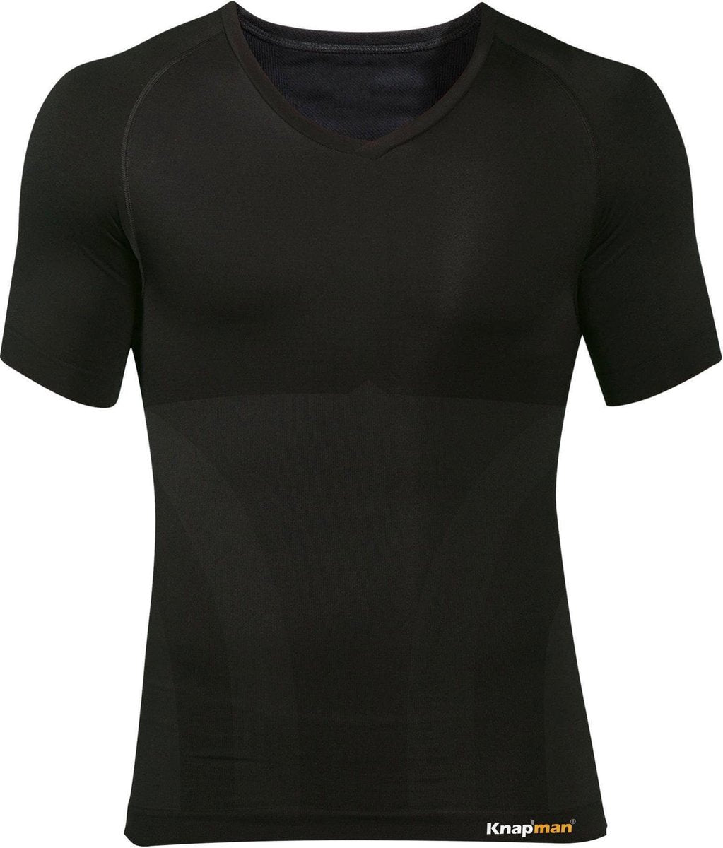Knapman Compressie Shirt Katoen Heren V-hals | Zwart | Maat XL