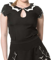 Banned Blouse -S- Batting Eyelids Vleermuis Zwart
