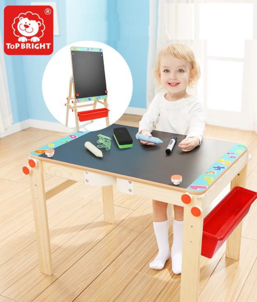 Topbright 2-in-1 Grote dubbelzijdige tekenbord & tekentafel - Schoolbord - Krijtbord - Tekenbord met een magnetisch krijtbord en een magnetisch whiteboard