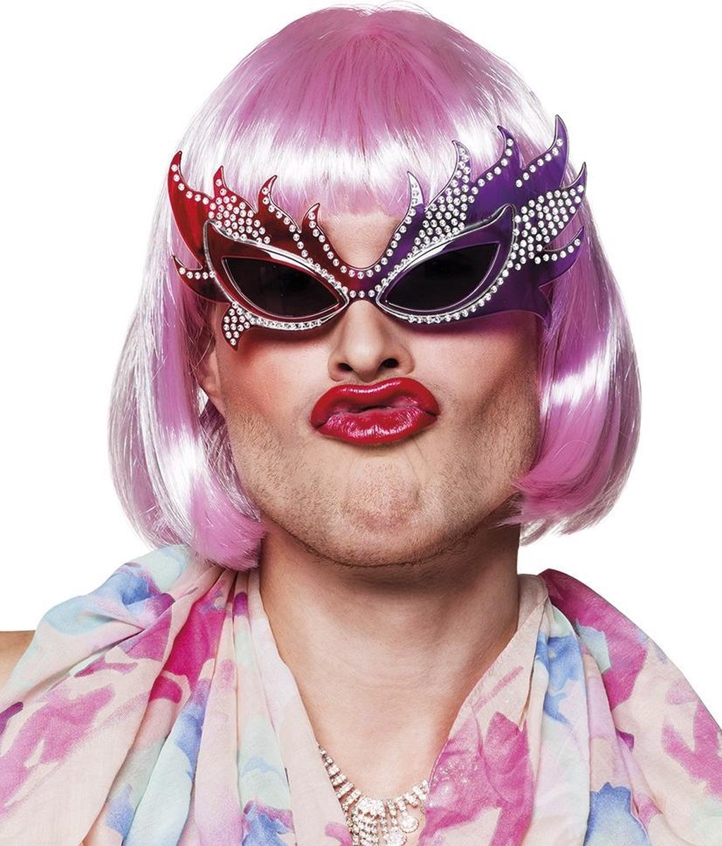 16 stuks: Bril Drag queen - Rood-Paars
