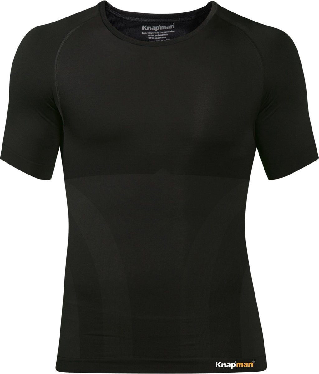 Knapman Compressie Shirt Ronde Hals Heren | Zwart | Maat XL