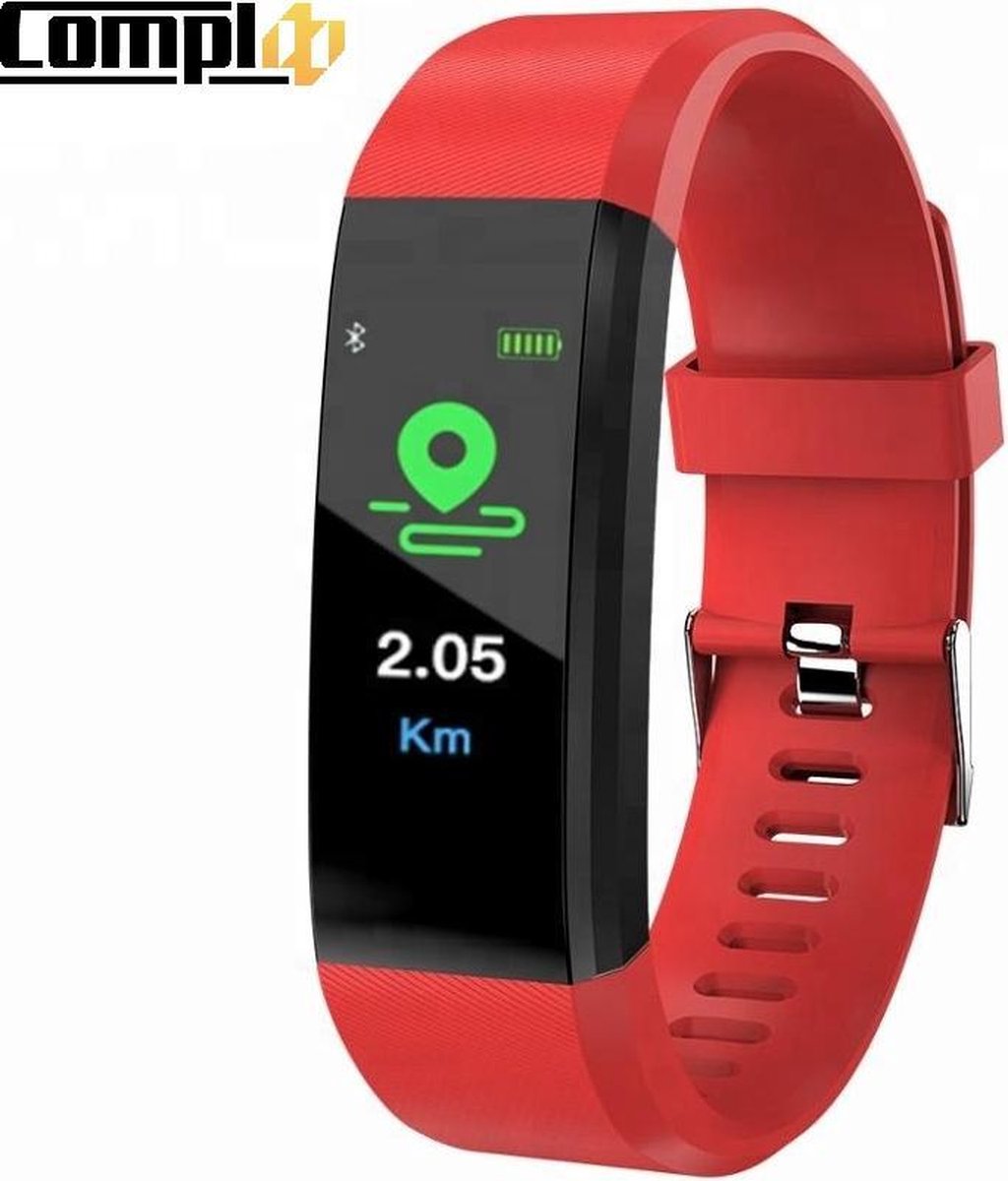 Compl8 - Stappenteller - Sport horloge -Hartslagmeter - Bloeddrukmeter - Afstandmeter- Online Nederlandse handleiding - IOS & Android- Rood