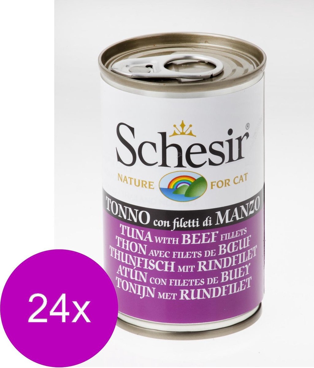 Schesir Kat Blik Gelei 140 g - Kattenvoer - 24 x Tonijn&Rundvlees