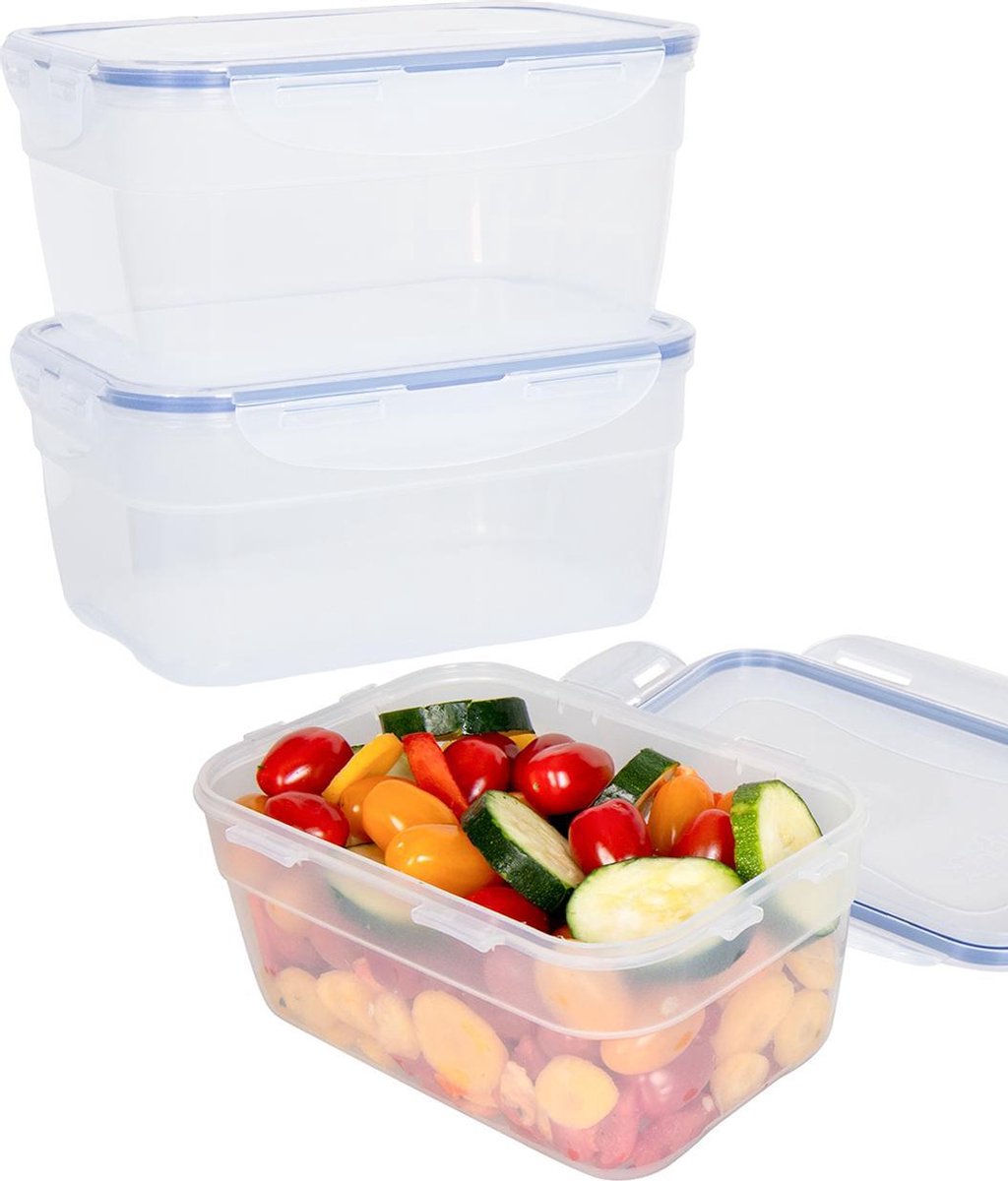 Lock&Lock Stapelbare Vershoudbakjes | Bewaardozen voedsel | Lunchbox - Set van 3 stuks - 1.8 liter - Transparant