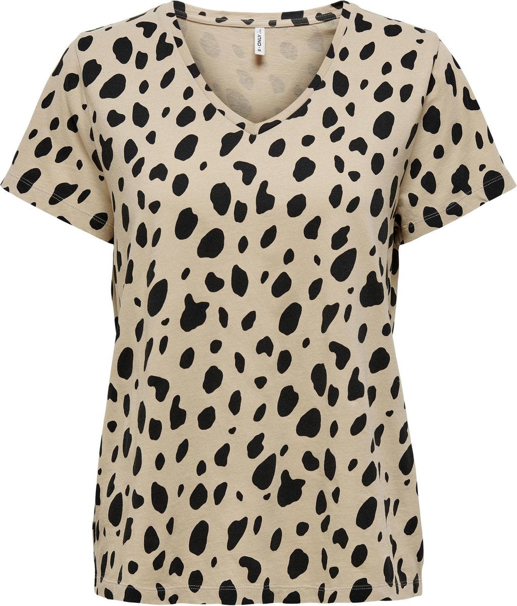 Onlnulle Life S/s V-neck Top Jrs 15233998 Humus/black Leo