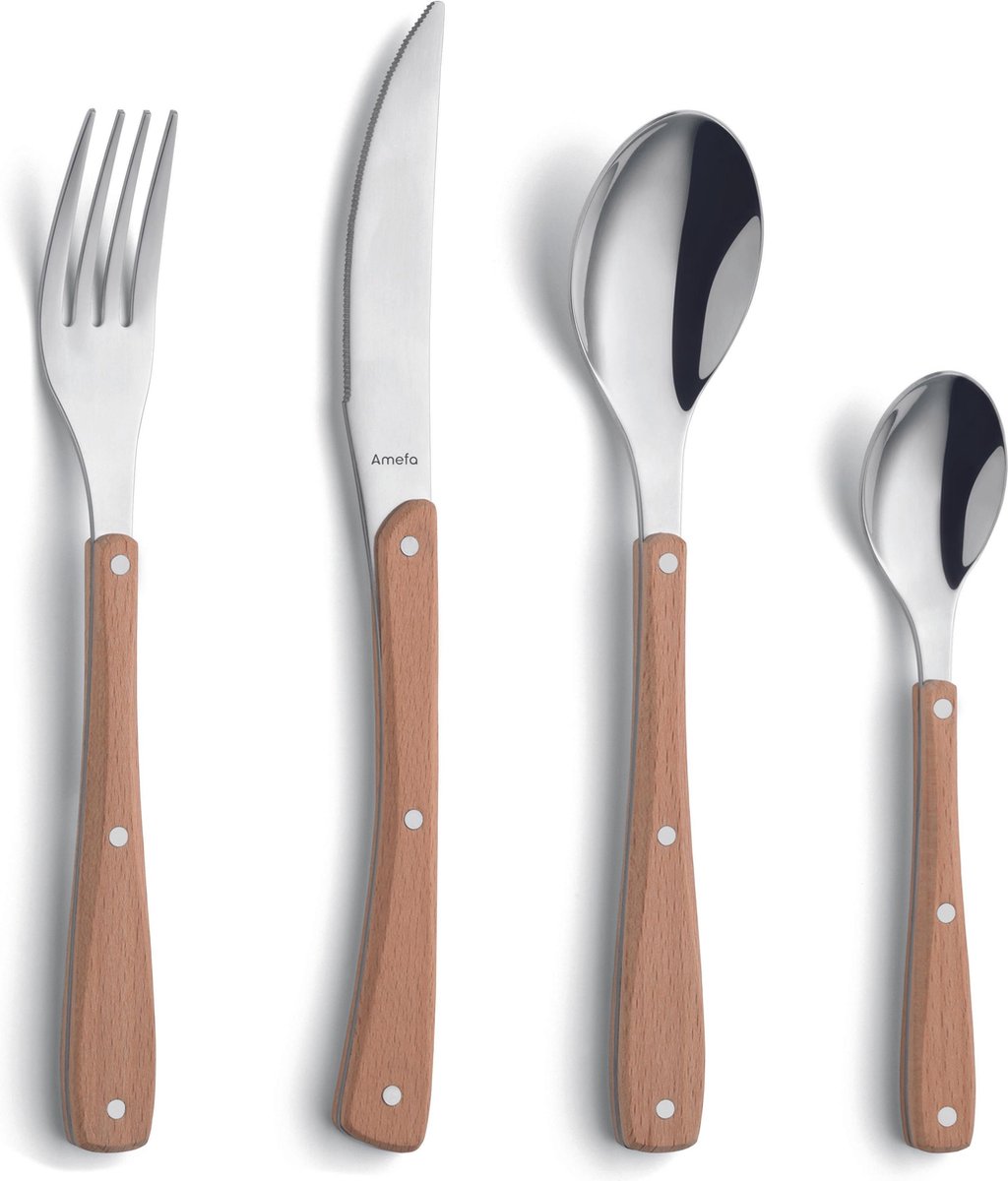 Amefa Zephyr wood - 16-delige bestekset - beukenhout-4 persoons