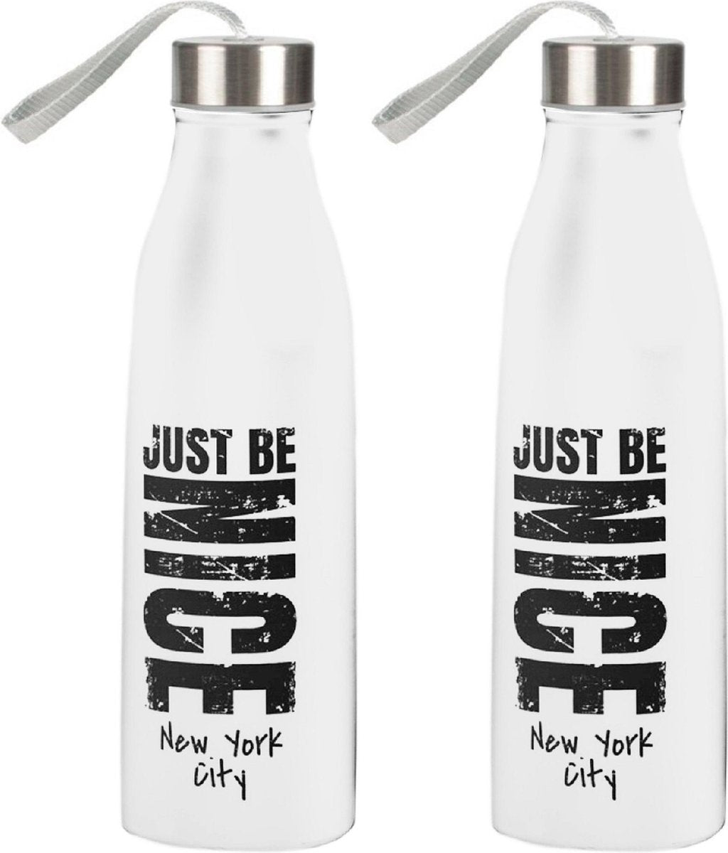 2x Sport Bidon drinkfles/waterfles New York City print wit 750 Ml van Rvs