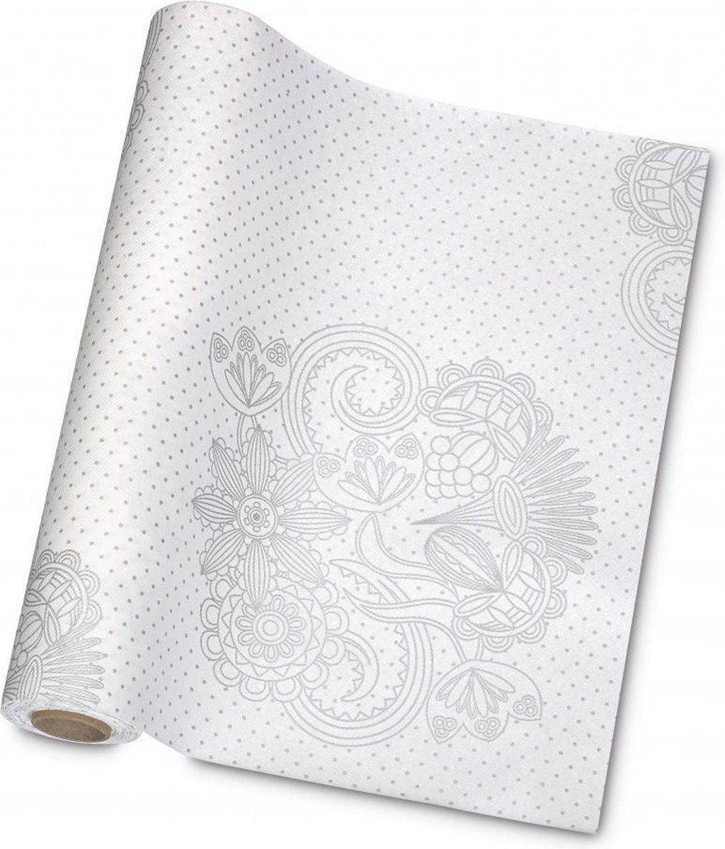 GALA Tafelloper Mia White Silver 40cm x 10m Dessin
