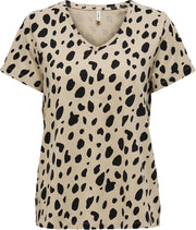 Onlnulle Life S/s V-neck Top Jrs 15233998 Humus/black Leo
