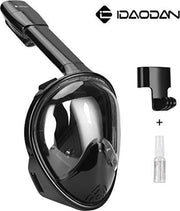 Duikmasker Zwart | Full face Duikbril met Snorkel | Snorkelset Zwart - Snorkelmasker | Inc. GoPro aansluiting | Snorkelset | Maat L/XL