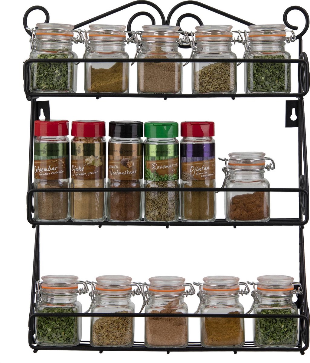 BIKO - Kruidenrek voor Kruidenpotjes – Ophangbaar - Keuken Kast Organizer – Specerijen en Potjes Rek - 3 Laags - 33