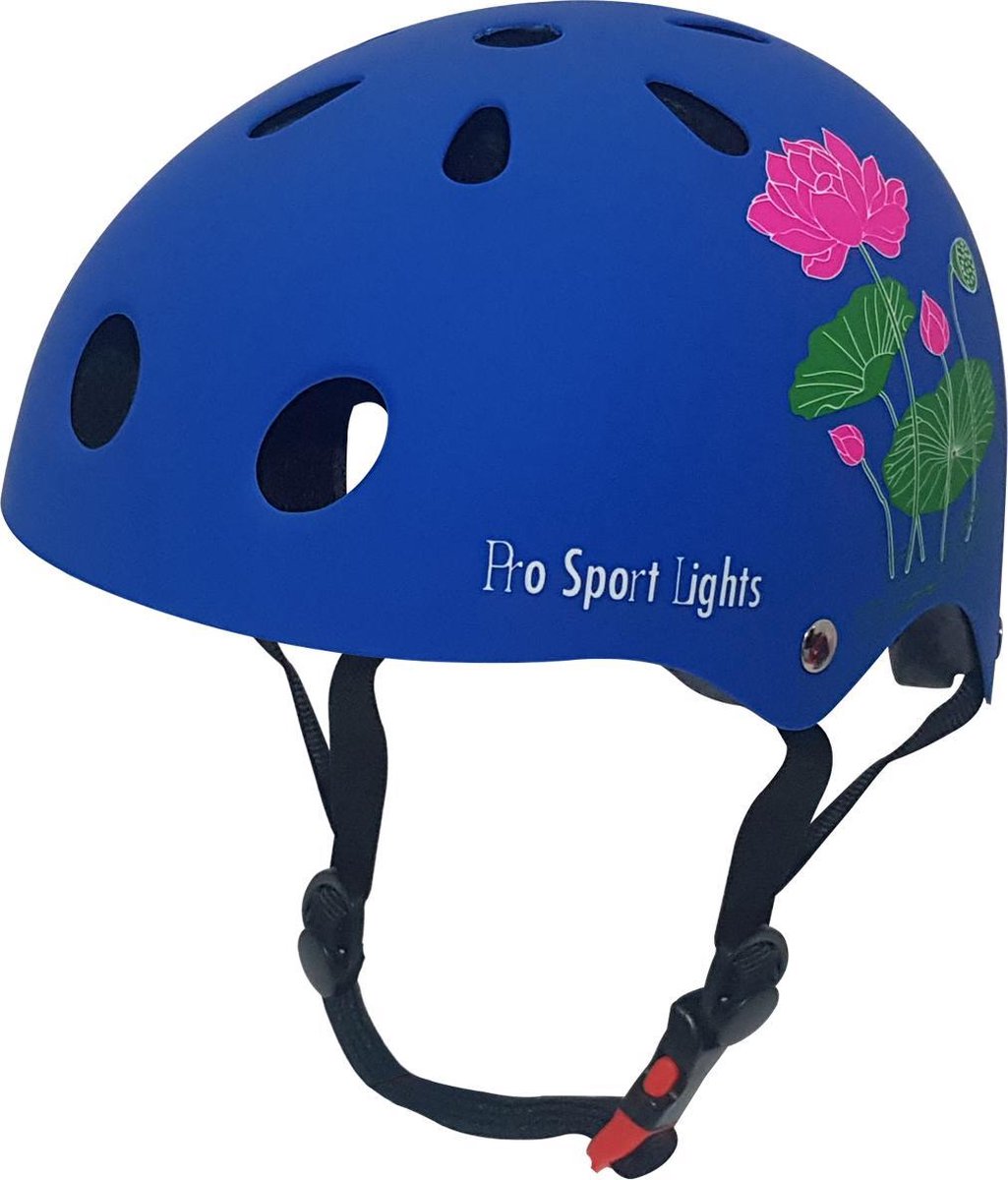 Kinderfietshelm Pro Sport Lights - skate Fietshelm voor kinderen - Blauw - bloemen - flowers - kinderhelm 53 - 60 cm