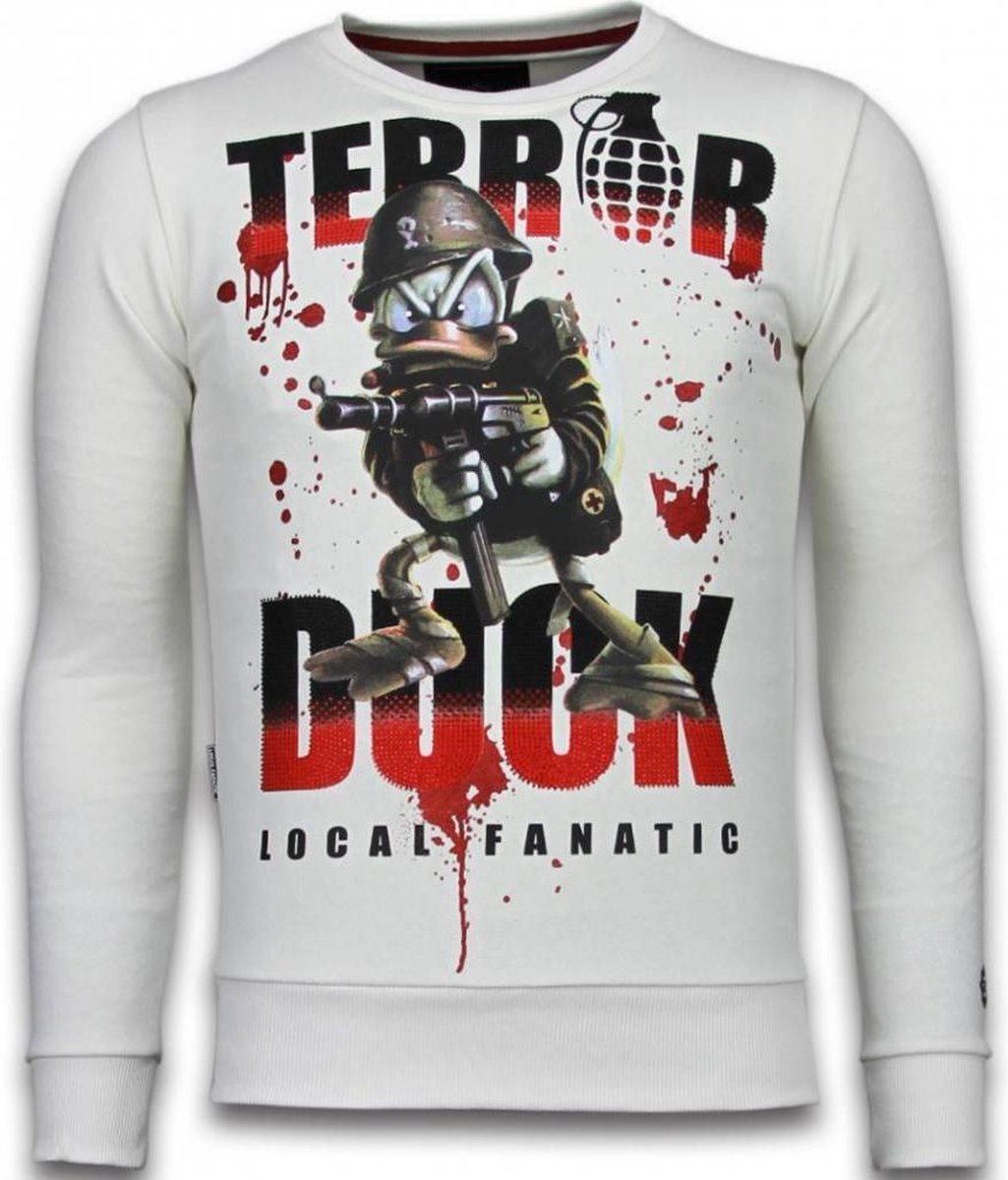 Local Fanatic Terror Duck - Rhinestone Sweater - Wit - Maten: XL