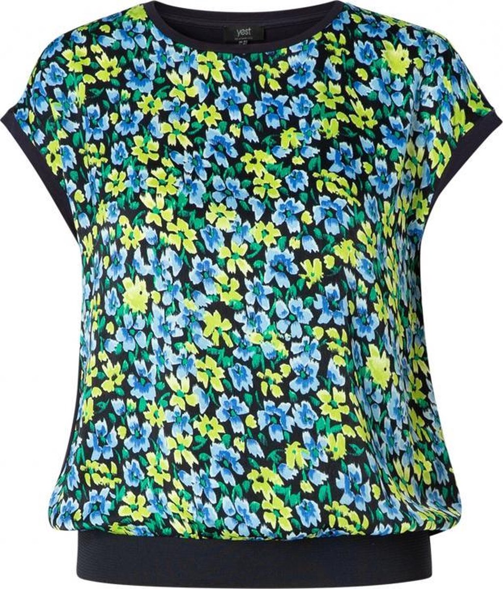 YESTA Haniah T-shirt - Dark Blue Multi-col - maat 4(54/56)