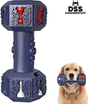 Honden speelgoed -Dumbbell -Geschikt voor kleine en middelgrote honden- Tanden schoonmaken- Kauwen- Haltervorm- Blauw- Natuurrubber met Ananas smaak
