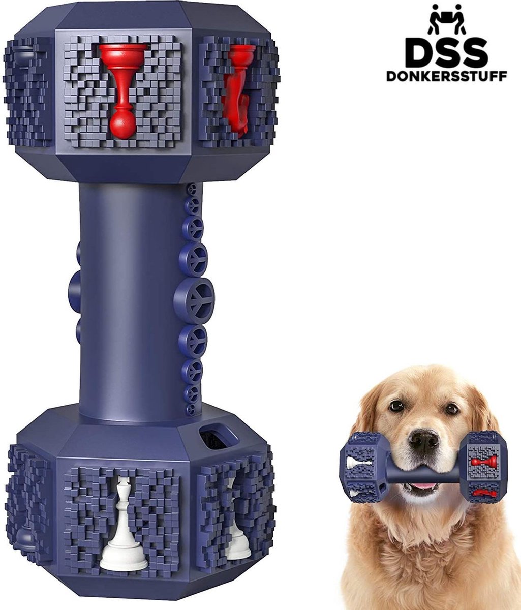 Honden speelgoed -Dumbbell -Geschikt voor kleine en middelgrote honden- Tanden schoonmaken- Kauwen- Haltervorm- Blauw- Natuurrubber met Ananas smaak