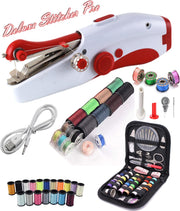 Deluxe Stitcher Pro - PREMIUM Handnaaimachine met USB Kabel en 96 Delige Starterskit - Mini naaimachine - Compact - Draadloos - Draagbare Reis Hand Naaimachine - Incl. 38 Spoelen met garen - Elektrisch of op Batterijen