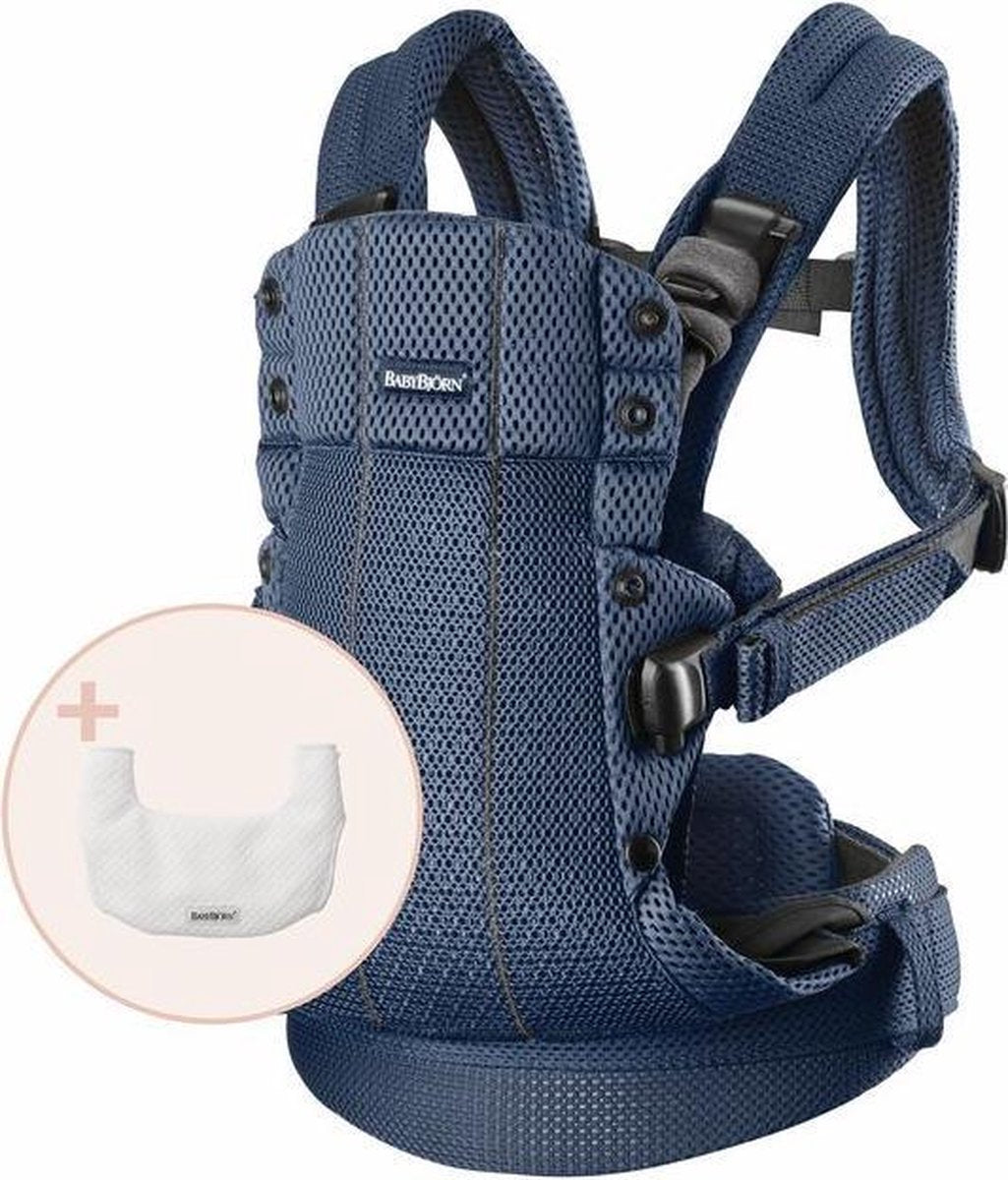 BABYBJÖRN Draagzak Harmony Bundle - Marineblauw 3D Mesh incl Slab Tencel Wit
