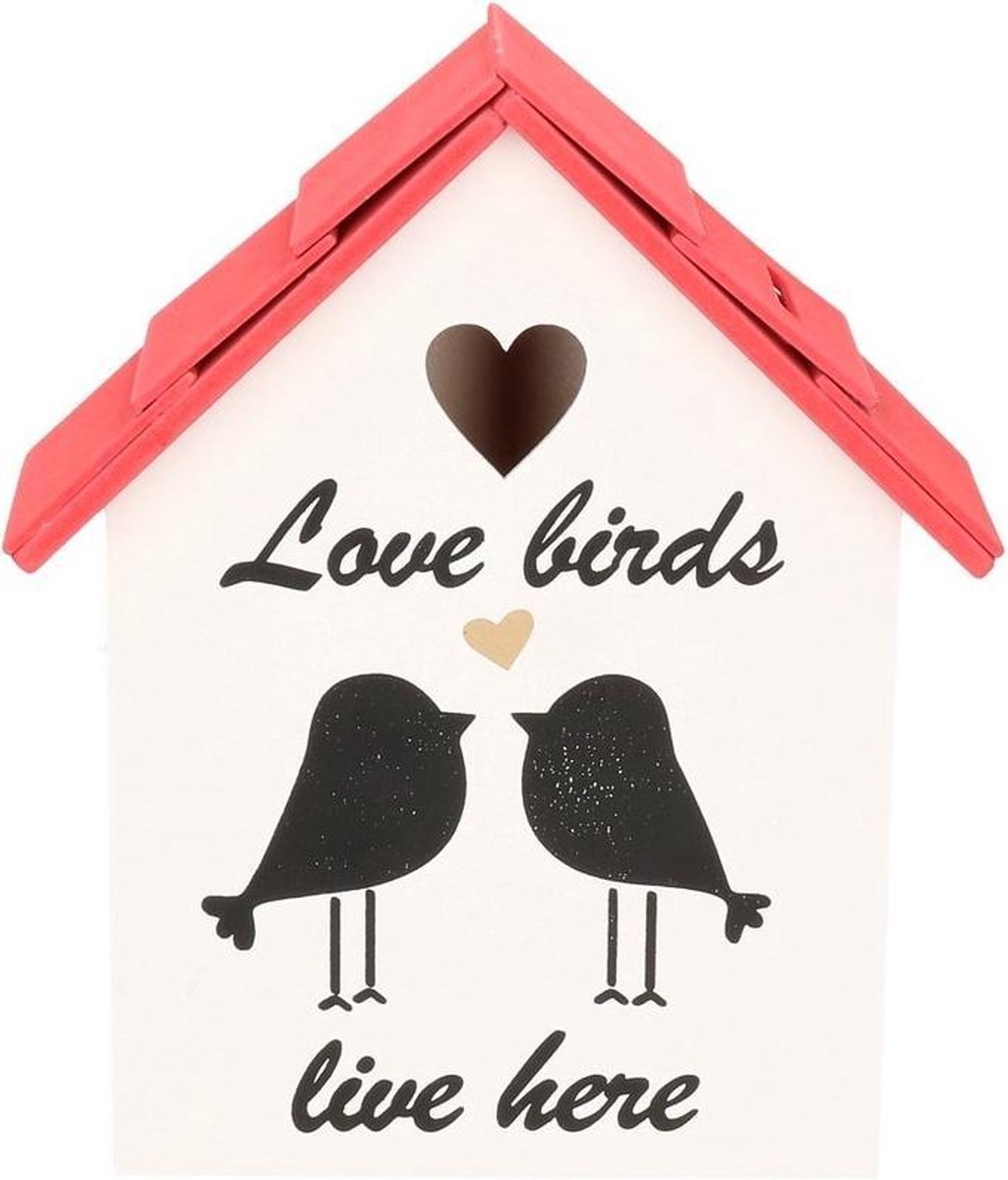 Spaarpot houten vogelhuisje rood 20 cm - Geld sparen - Uitzet spaarpot - Spaarpotten van hout