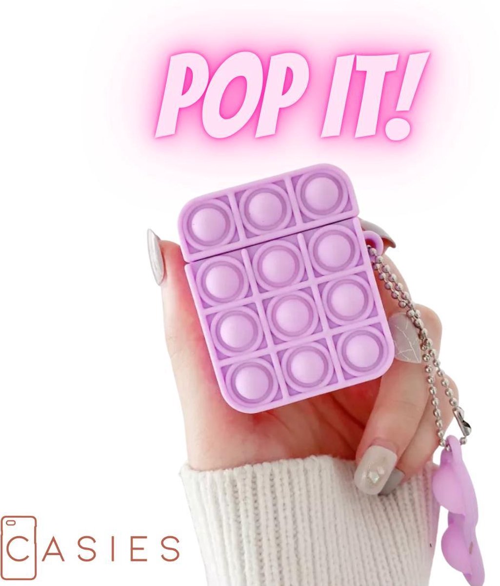 Casies Apple AirPods 1 & 2 Pop It Fidget Toy hoesje - Paars / Lila - Gezien op TikTok - Soft case hoesje - Fidget Toys