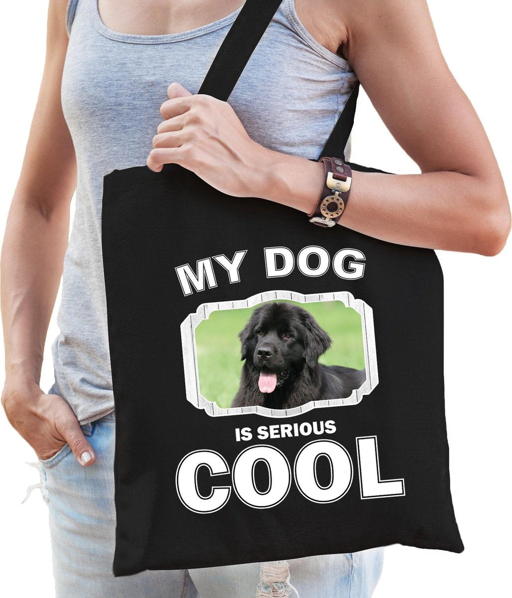 Newfoundlander  honden tasje zwart volwassenen en kinderen - my dog serious is cool kado boodschappe