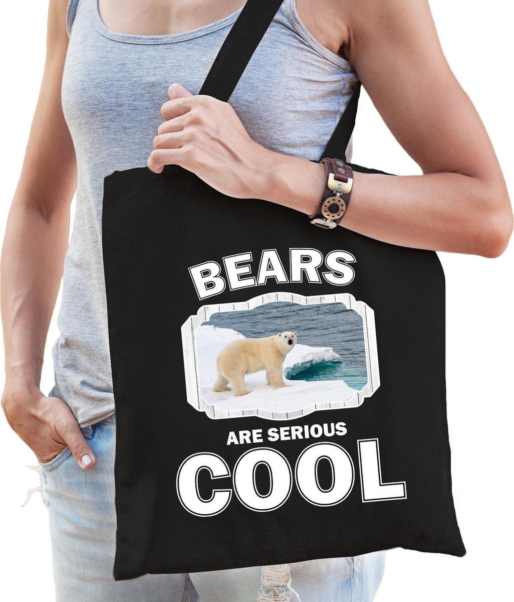 Dieren ijsbeer  katoenen tasje volw + kind zwart - bears are cool boodschappentas/ gymtas / sporttas - cadeau ijsberen fan