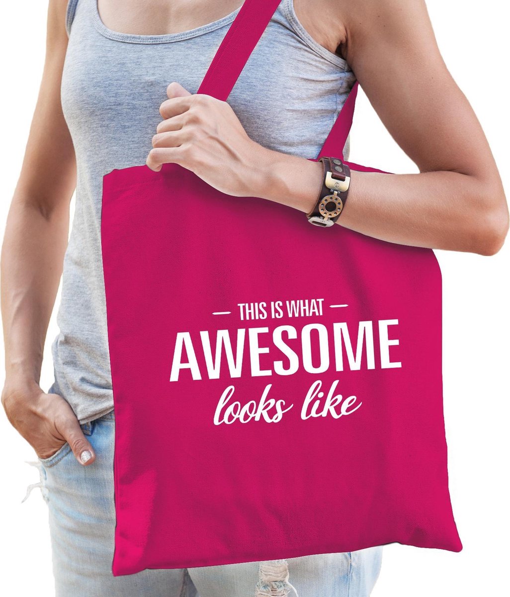 This is what awesome looks like cadeau katoenen tas roze voor dames - kado tas / tasje / shopper voor een geweldige dame / vrouw