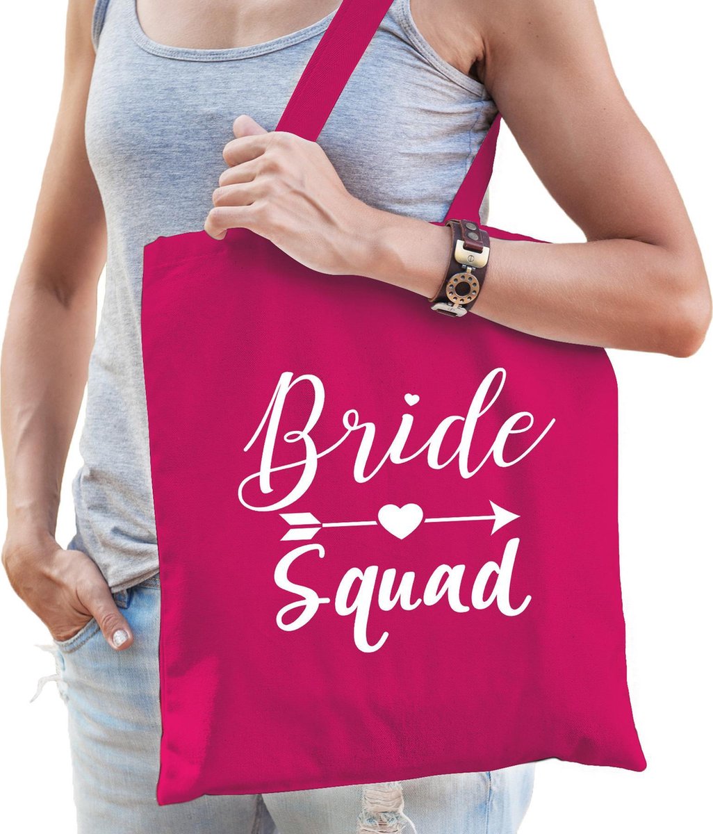1x Vrijgezellenfeest Bride Squad tasje roze/ goodiebag dames - Accessoires vrijgezellen party vrouw