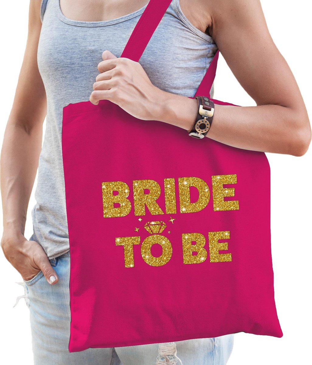 1x Bride Squad vrijgezellenfeest tasje roze goud dikke letters/ goodiebag dames - Accessoires vrijgezellen party vrouw