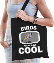 Dieren putter vogel  katoenen tasje volw + kind zwart - birds are cool boodschappentas/ gymtas / sporttas - cadeau vogels fan