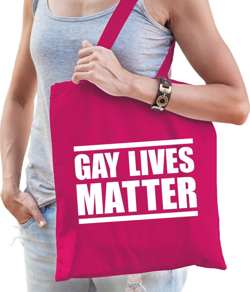 Gay lives matter anti homo discriminatie tas fuchsia roze voor dames - staken / betoging / demonstratie / protest shopper - lhbt / gay / lesbo
